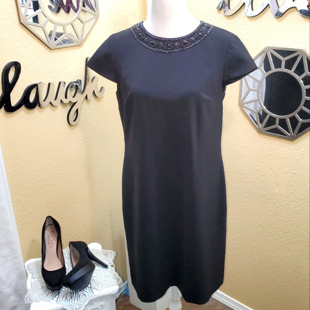 Jones New York Black Cocktail Dress w/ Beaded Neckline sz 10